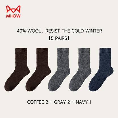 MiiOW Merino Wool Socks Thicken Thermal Winter Cushioned Heated Cold Resistant Cashmere Crew Sock Men Sheep Snow Warm Towel Sock