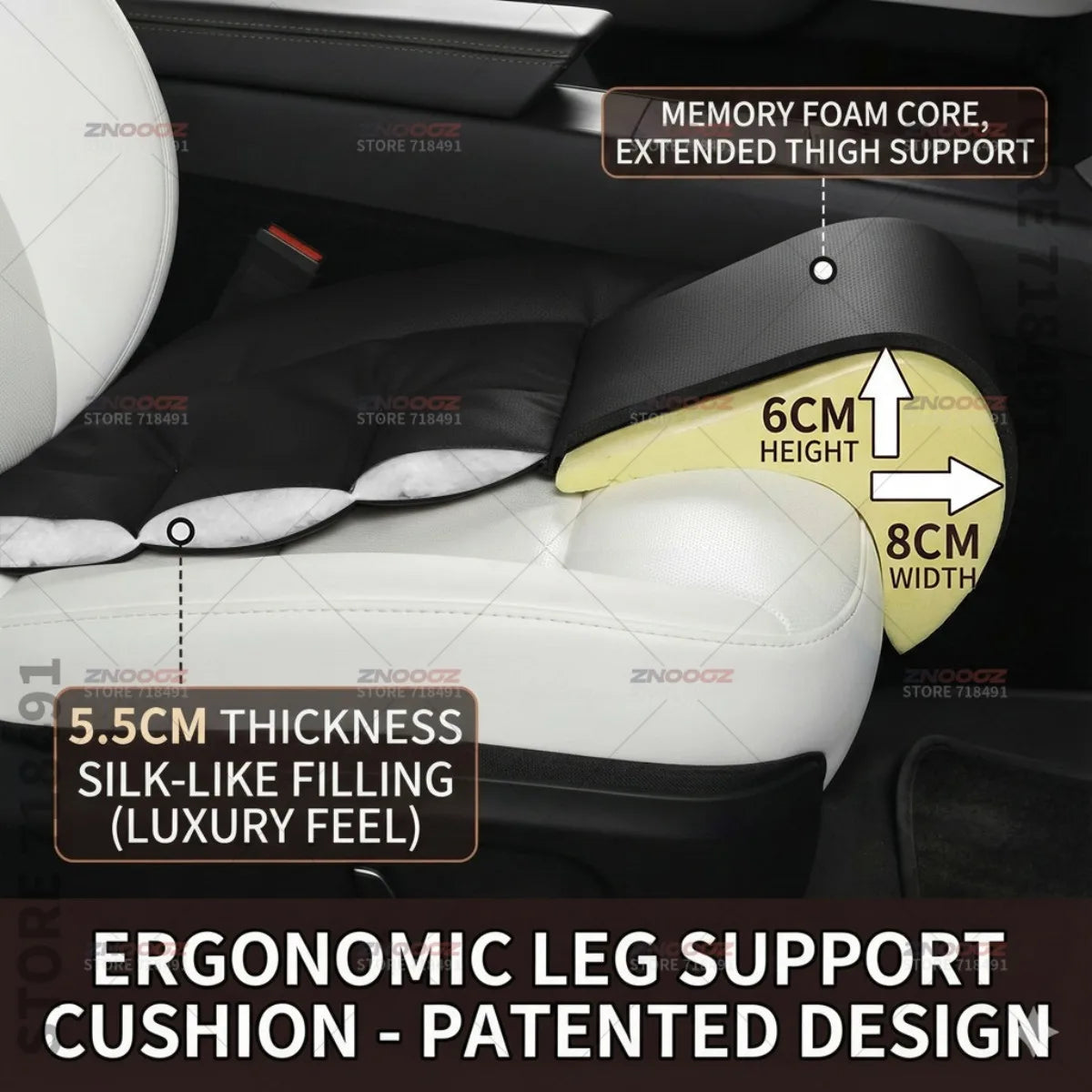 For Rivian Seat Leg Support Extension Cushion Thigh Support Pillow Memory Foam Leather Leg Extender Interior Accessories