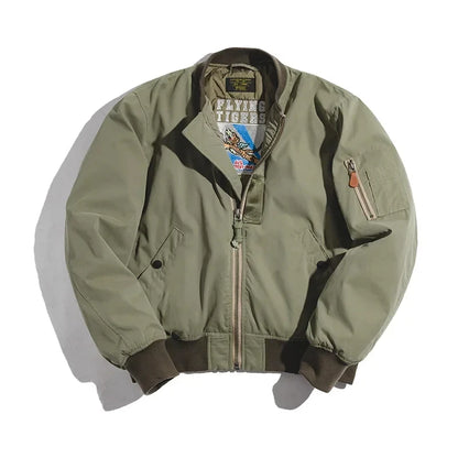 Maden Retro MA1 Bomber Jacket Thickened Splicing Baseball Flight Coat with Inner Pocket for Men's Winter Cotton Padded Jacket