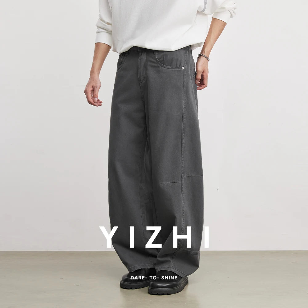 Fashion Heavyweight Men's 280g Pure Cotton Casual Pants 2026 Spring Comfortable And Versatile Elastic Waist Wide Leg Pants