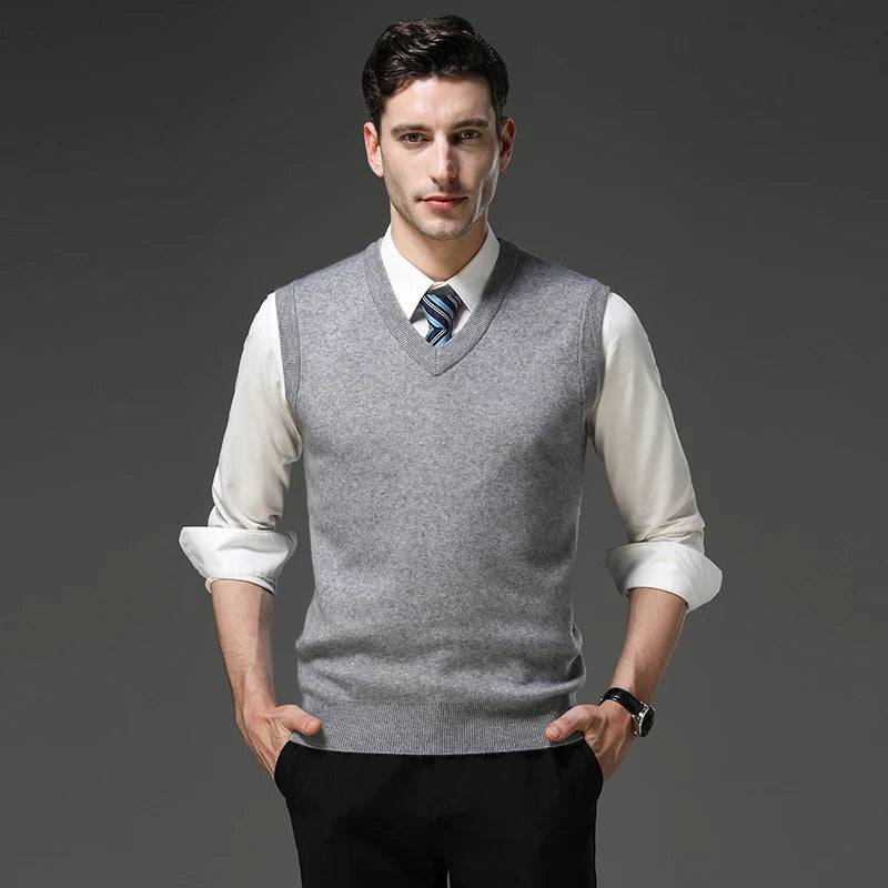 Top Grade Anti-Pilling Thick New Autum Winter Fashion Brand V Neck Business Casual Men Knit Pullover Sweater Vest Sleeveless