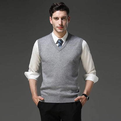 Top Grade Anti-Pilling Thick New Autum Winter Fashion Brand V Neck Business Casual Men Knit Pullover Sweater Vest Sleeveless