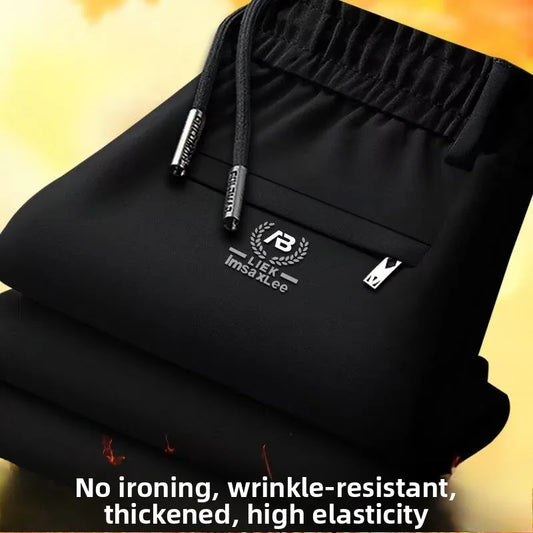 Men's Casual Fleece Lined Loose Fit Straight Leg Pants Autumn Winter Outerwear Sports Trousers Spring Summer Comfortable Poly...