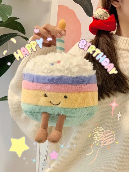 High Quality Smile Cake Plush Toys Soft Stuffed Dessert Dolls with Candle Cherry Birthday Xmas Gift For Kids Cuddly Party Decor
