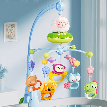 360° Musical Baby Crib Mobile Rotating Night Light Projection Bed Bell Toy Four Speed Timming Hanging Infant Newborn Bedside Gif