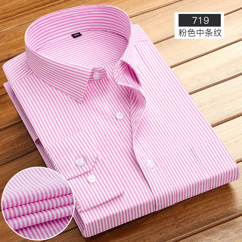 Men's Striped Long Sleeve Shirts 2026 Autumn Anti-wrinkle Business Shirt Fashion Casual Comfortable Breathe Slim Fit Shirts
