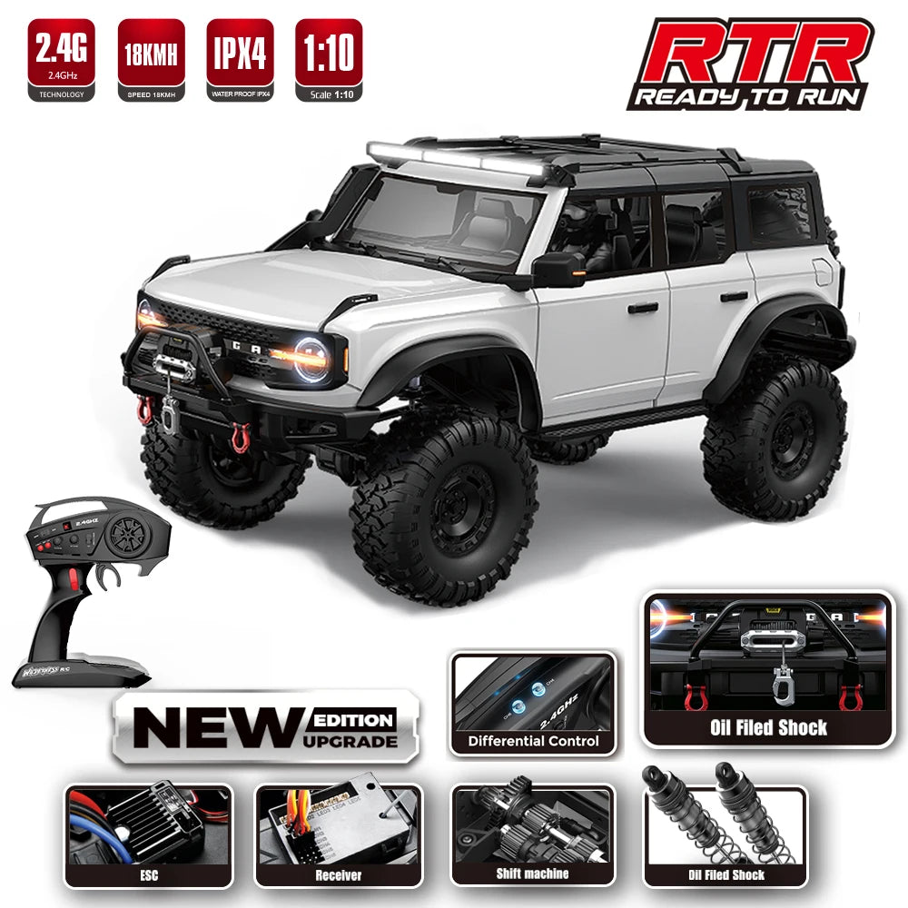 1/10 RC Car 4WD RTR HB R1001 Horse Full Scale with LED 2.4G Electric Remote Control Rock Buggy Off-road Vehicle Toys Boys Gifts