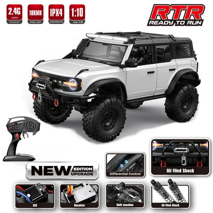 1/10 RC Car 4WD RTR HB R1001 Horse Full Scale with LED 2.4G Electric Remote Control Rock Buggy Off-road Vehicle Toys Boys Gifts