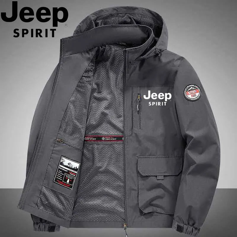 Jeep new high-quality 2026 men's windproof and waterproof lightweight multi-pocket fleece jacket, suitable for spring and autumn