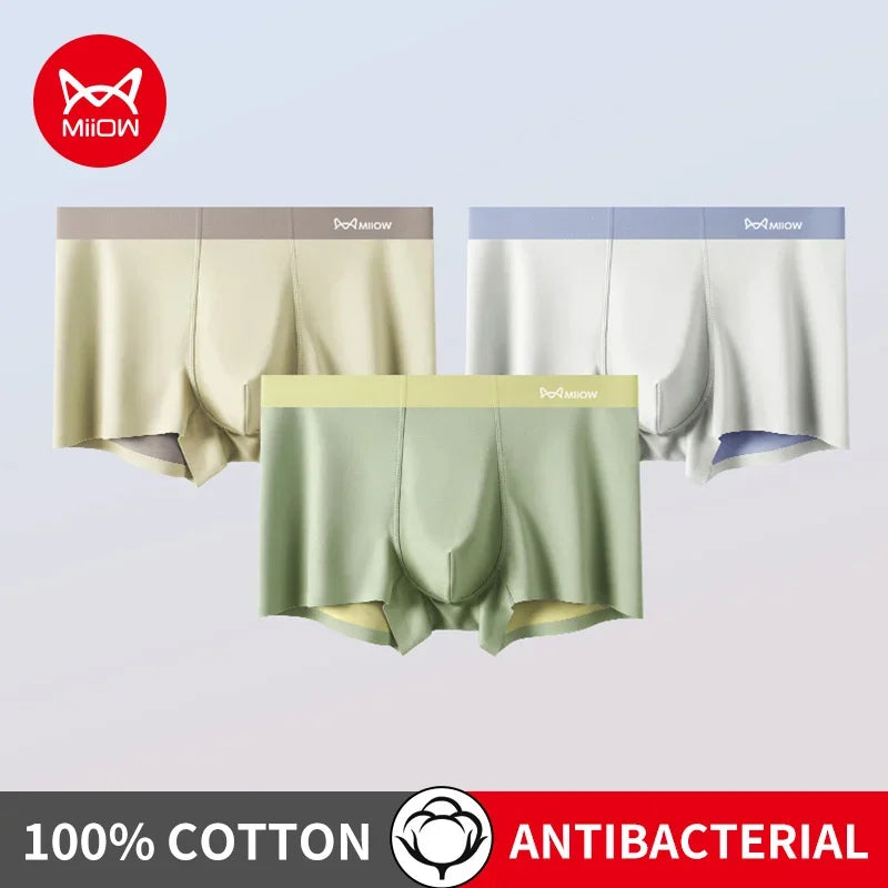 MiiOW 3Pcs Cotton Antibacterial Crotch Men's Panties Comfortable Winter Men Underwear Boxers Dry Seamless Mens Underpants Trunks