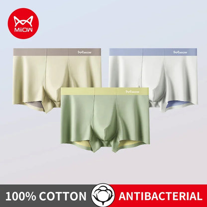 MiiOW 3Pcs Cotton Antibacterial Crotch Men's Panties Comfortable Winter Men Underwear Boxers Dry Seamless Mens Underpants Trunks