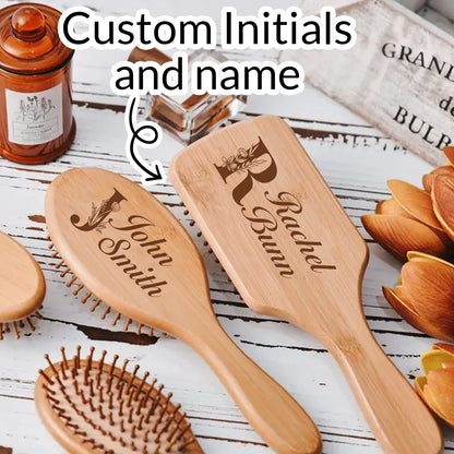 Personalised Custom Comb, Customized Mini Oval Air Cushion Bamboo Comb, Customizable Initials and Name,