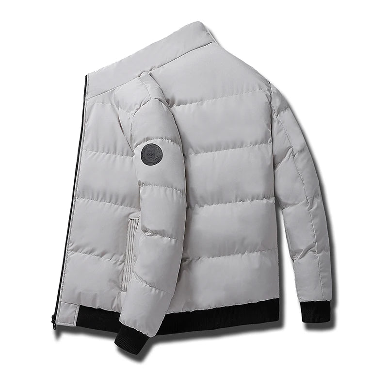 New  Men's Casual Cotton-padded Coat Winter Warm Thickened Solid Color Jacket Stand Collar Trendy Korean Style Fit Padded Jacket