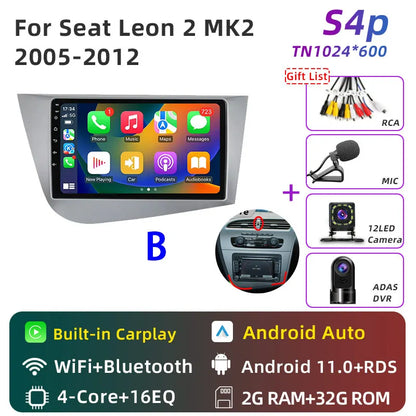 Jundof Car radio For Seat Leon 2 MK2 2005-2012 Carplay Android auto Qualcomm Car stereo Multimedia player 4G Wifi DSP 36EQ RHD
