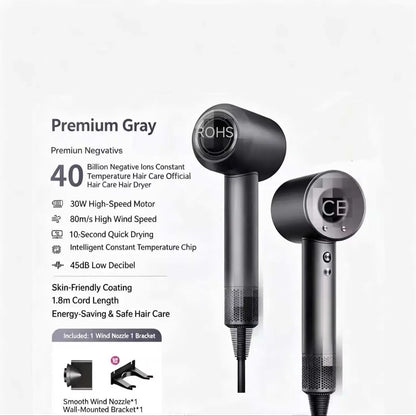 High Speed Hair Dryer 40M Negative Ions Constant Temp Fast Drying Low Noise Professional Salon Blow Dryer with Nozzles