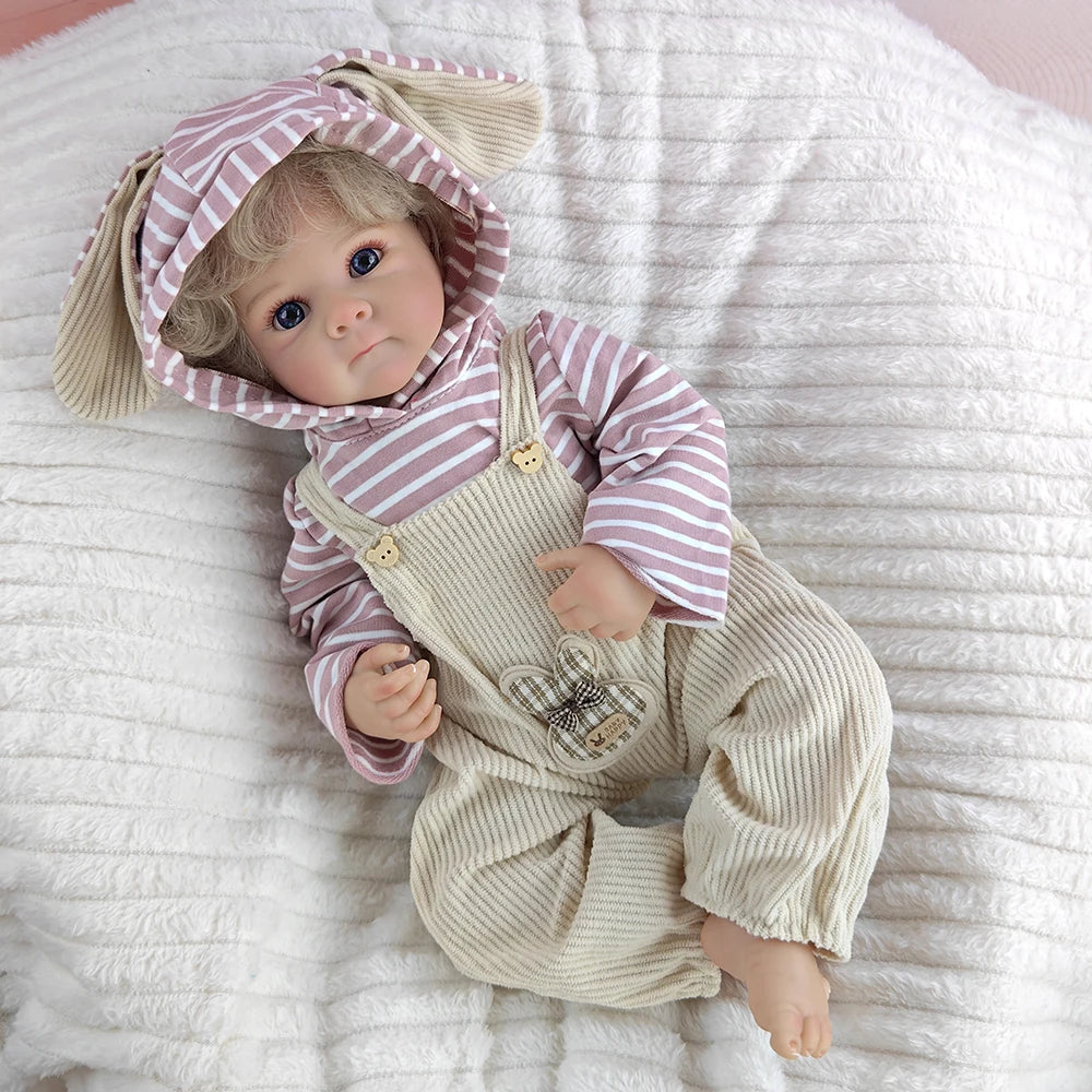 46cm Blonde Transplanted Hair Reborn Girl Doll 18Inch Cloth Body Simulation Dolls Companion Children Playing Toy Birthday Gifts