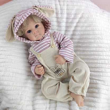 46cm Blonde Transplanted Hair Reborn Girl Doll 18Inch Cloth Body Simulation Dolls Companion Children Playing Toy Birthday Gifts