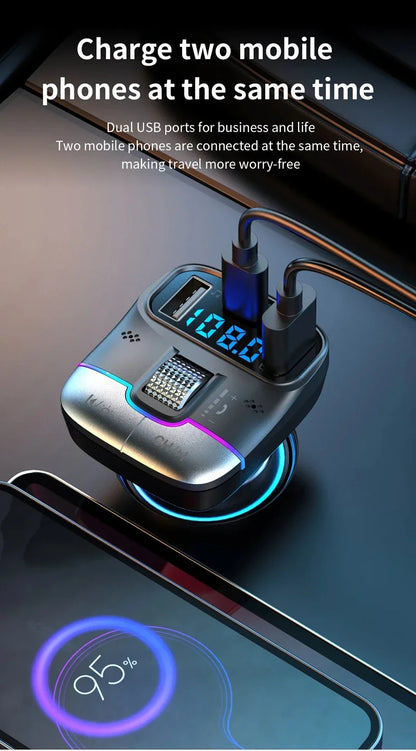 FM Transmitter Bluetooth 5.4 Hands-Free Portable Car AUX Radio Modulator MP3 Player with Fast Charging Adapter