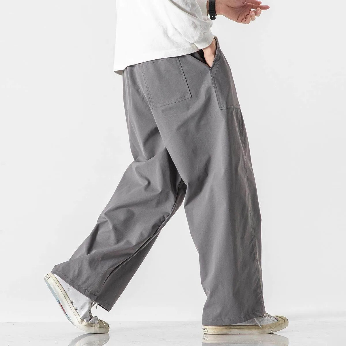 light Thin Straight Leg Pants Summer Solid Casual Oversize Harun Pants Men Loose Fashion Cargo Trousers Streetwear Plus Size 5XL