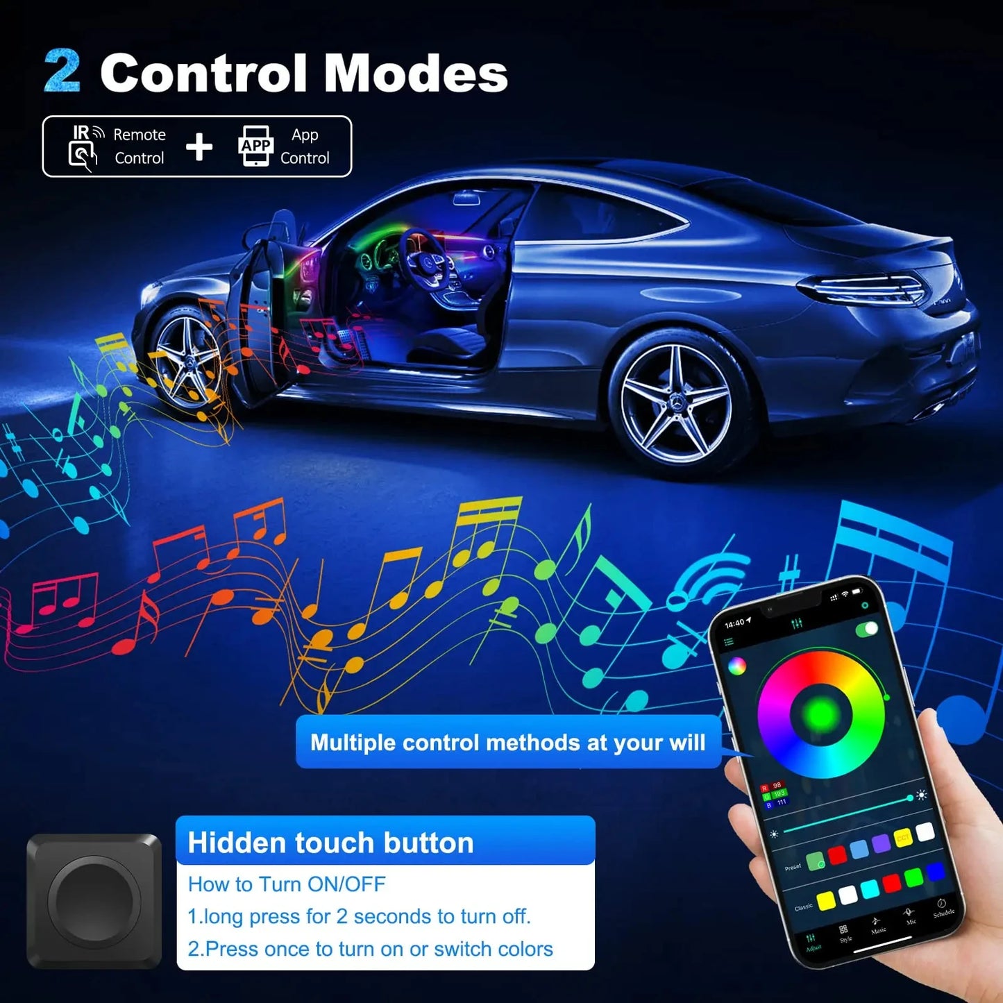 FOR YOUR CAR 6/18 in 1 Acrylic Car Ambient Light RGB 213 Color Symphony Acrylic APP Streamer Atmosphere Lamp Kit Sunroof light