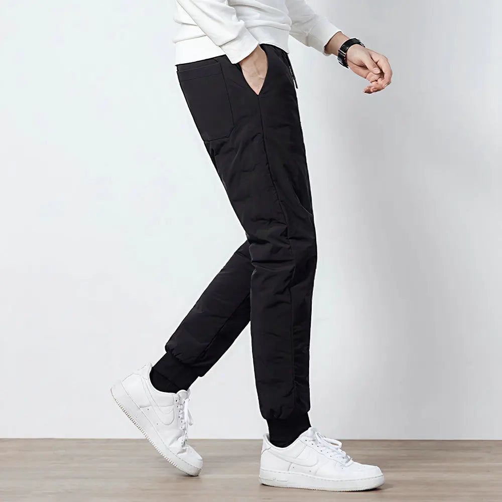 Men Lightweight Thernal Puff Down Pant Winter Chill Black Warm Trousers Adjustable Elastic Waist Underwear Cosy Menswear