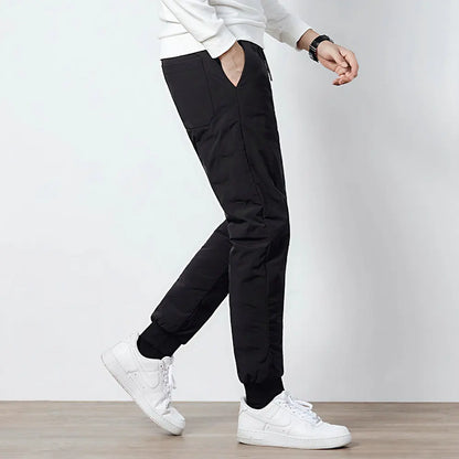 Men Lightweight Thernal Puff Down Pant Winter Chill Black Warm Trousers Adjustable Elastic Waist Underwear Cosy Menswear