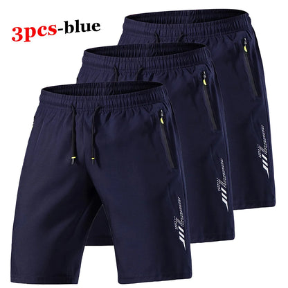Men's 3-Pcs Sports Shorts Quick Dry Summer Fitness Gym Training Short Pants Lightweight Cool Sportswear Breathable Beach Shorts