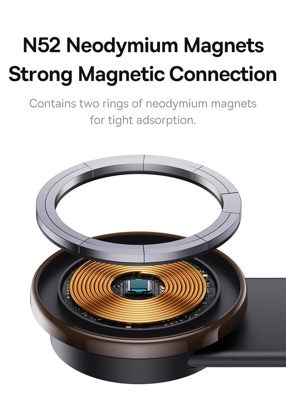 Baseus Magnetic Car Phone Holder 15W Wireless Charger Bendable Car Phone Mount for iPhone 12-17 Stand Dashboard Center Console