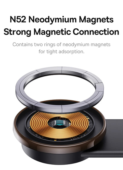 Baseus Magnetic Car Phone Holder 15W Wireless Charger Bendable Car Phone Mount for iPhone 12-17 Stand Dashboard Center Console