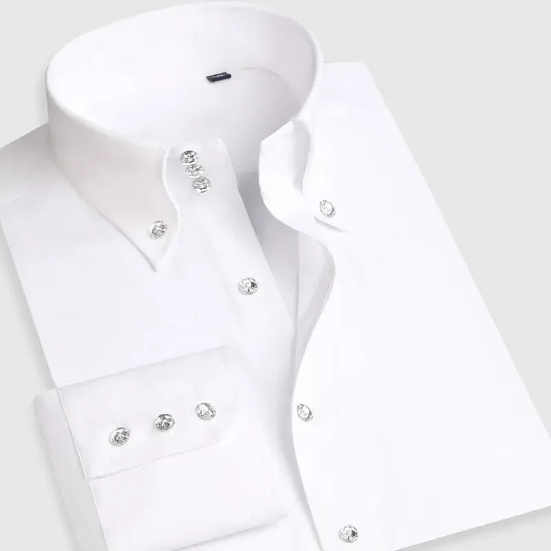 Men Designer Dress Shirt Button-down Collar Korean Fashion Male Formal Business Slim Fit Casual Long Sleeve White Shirts Autumn