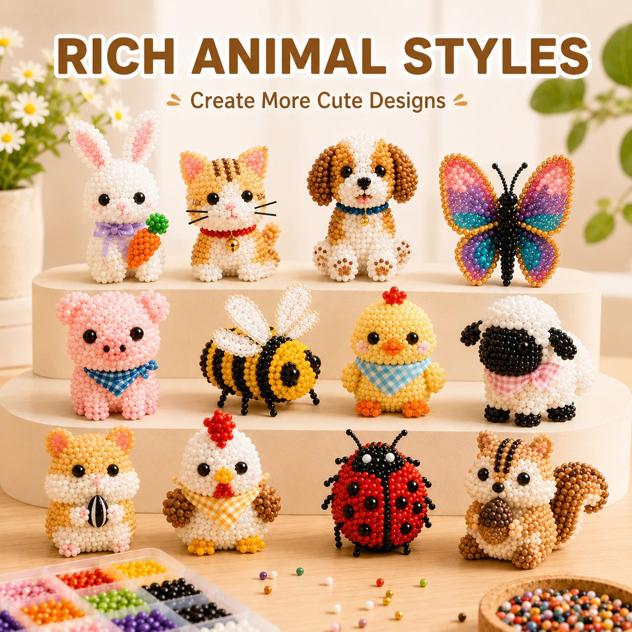 Mini 3D Bead Kit for Animal DIY Set - Interactive Assembly Gift for Parents and Children - 3D Animal Shape Bead Assembly Set