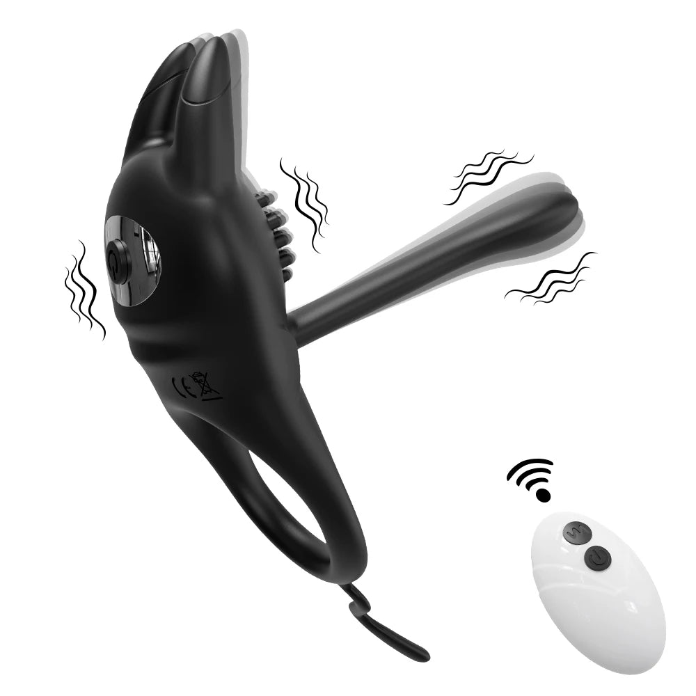 Remote Control Vibrating Cock Ring for Men Ejaculation Delay Penis Ring with Perineum Clit Stimulator Adult Sex Toy for Couples