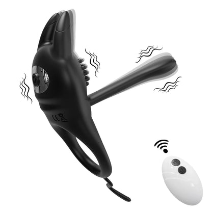 Remote Control Vibrating Cock Ring for Men Ejaculation Delay Penis Ring with Perineum Clit Stimulator Adult Sex Toy for Couples