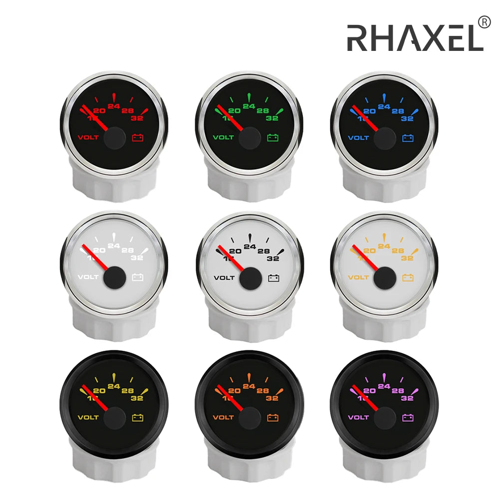 RHAXEL 2" 12V DC Voltmeter Volt Gauge 8-16V 16-32V 18-32V 9-32V with 8 Backlights for Car Boat Motor RV Truck