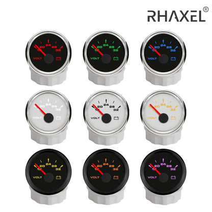 RHAXEL 2" 12V DC Voltmeter Volt Gauge 8-16V 16-32V 18-32V 9-32V with 8 Backlights for Car Boat Motor RV Truck