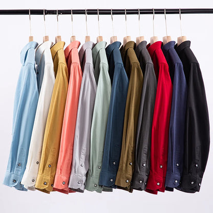 New 100%Pure Cotton Men's Shirts Long Sleeves Solid Color Soft Regular Fit Casual Shirt Pocket Social Blouse Male Clothes S-7XL