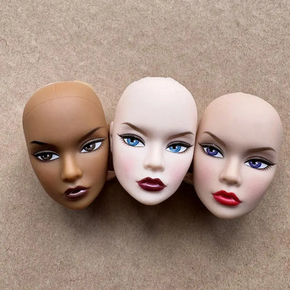 1/6 Scale Multi-jointed Fashion Doll Heads with Bangs Pony Tail Super White Beige Dark Brown Skin Tone PP Doll Figures for Colle