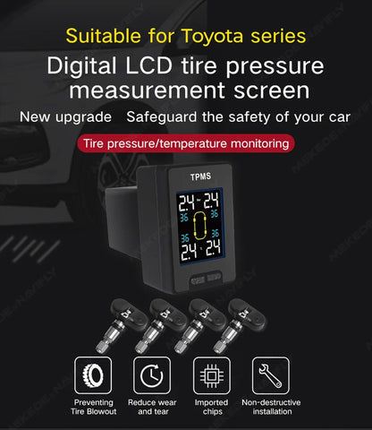 NaviFly Smart Car TPMS Tyre Pressure Sensor Monitoring System For Toyota Series Digital LCD Tire Display 4Pcs External Internal