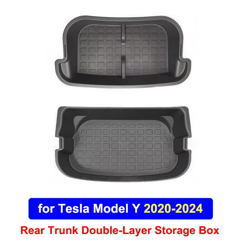 For Tesla Model Y Juniper 2021-2025 Launch Front&Rear Trunk Storage Box Double-Deck Luggage Frunk Organizer Box Dustproof Cargo