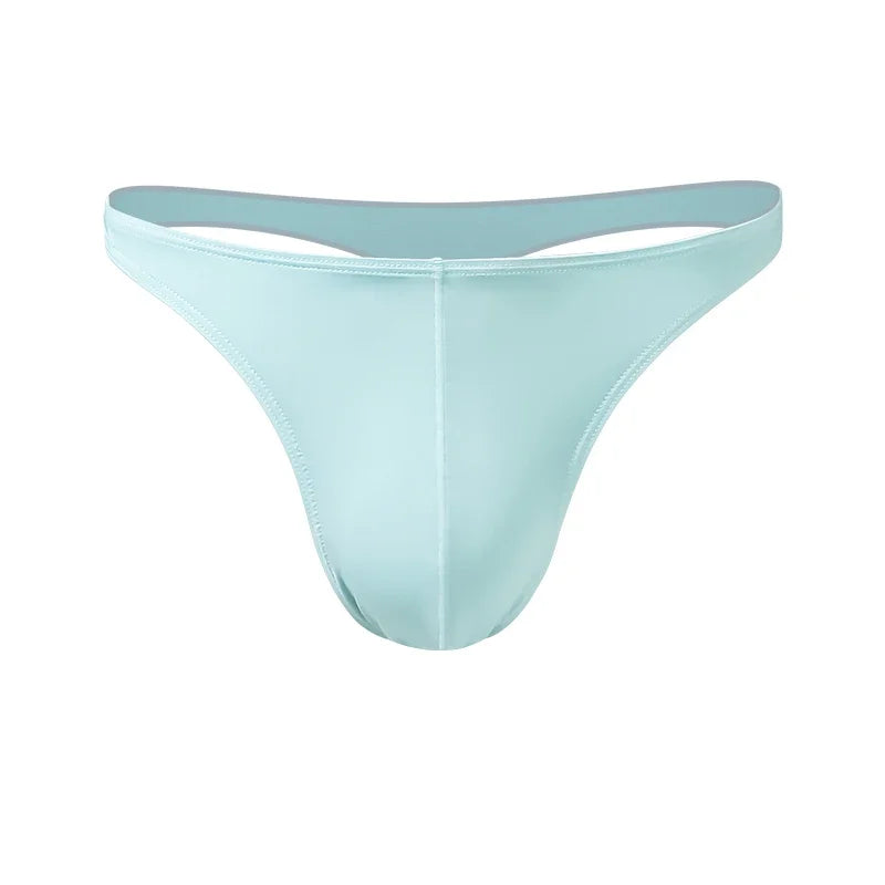 5PCS Men's low waist solid color U convex stretch tight T underwear ice silk slip hip Thong breathable T pants