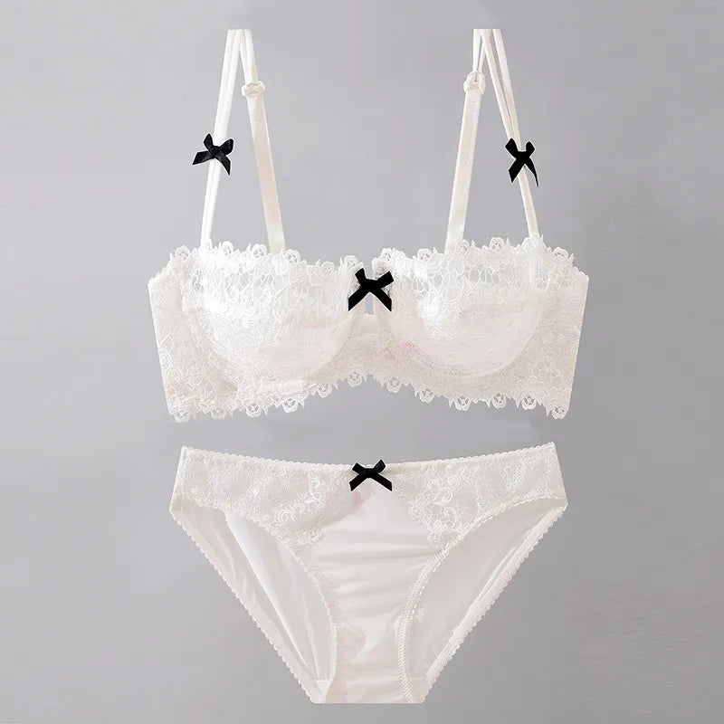 Women New Fashion Sweet Spicy Lace Lingerie Set Ultra Thin Half Cup Push Up Bra Soft Underwire Comfortable Top