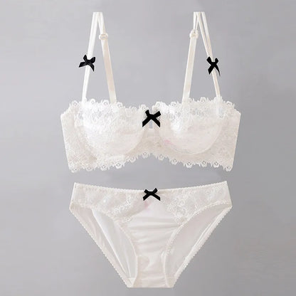Women New Fashion Sweet Spicy Lace Lingerie Set Ultra Thin Half Cup Push Up Bra Soft Underwire Comfortable Top