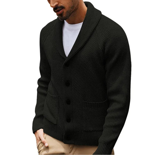 2025 Men's New Knitted Sweater Cardigan Long-sleeved Button-down Collar Pocket Sweater Men's Casual Winter Sweater