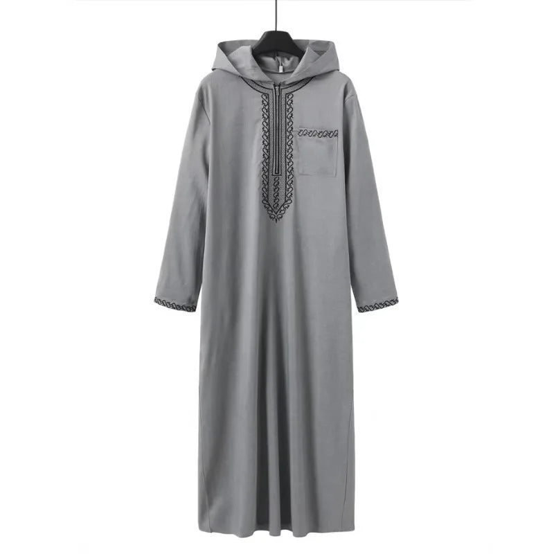 2026 Islamic Muslim Arab Men's Robe Long Sleeve Embroidered Standing Collar Arab Robe Ethnic Costume