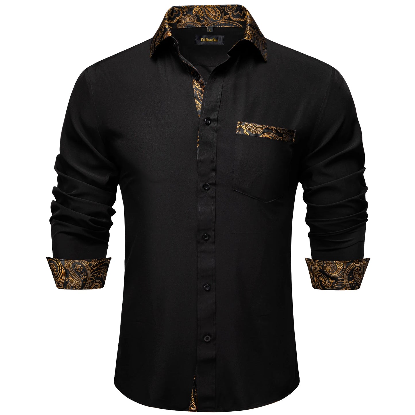 Men Shirts Long Sleeve Black and Green Contrast Color Tops Casual Fashion Polyester Dress Shirt Business Party Men Clothing