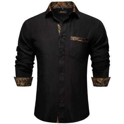 Men Shirts Long Sleeve Black and Green Contrast Color Tops Casual Fashion Polyester Dress Shirt Business Party Men Clothing