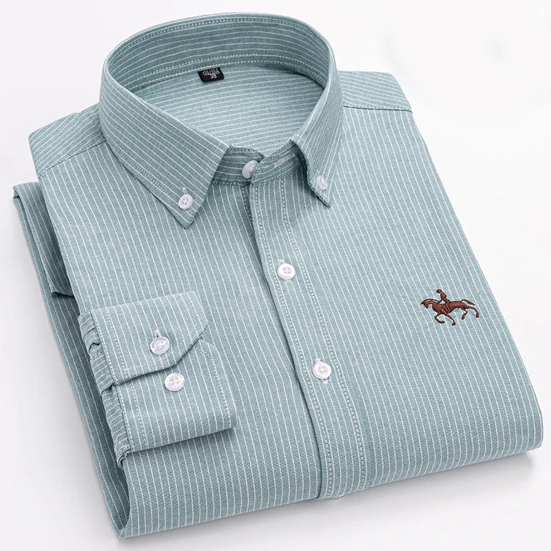Quality 100% Cotton Oxford Shirt For Mens Long Sleeve Casual Business Regular-Fit Formal Dress Shirts Social Blouse Male Clothes