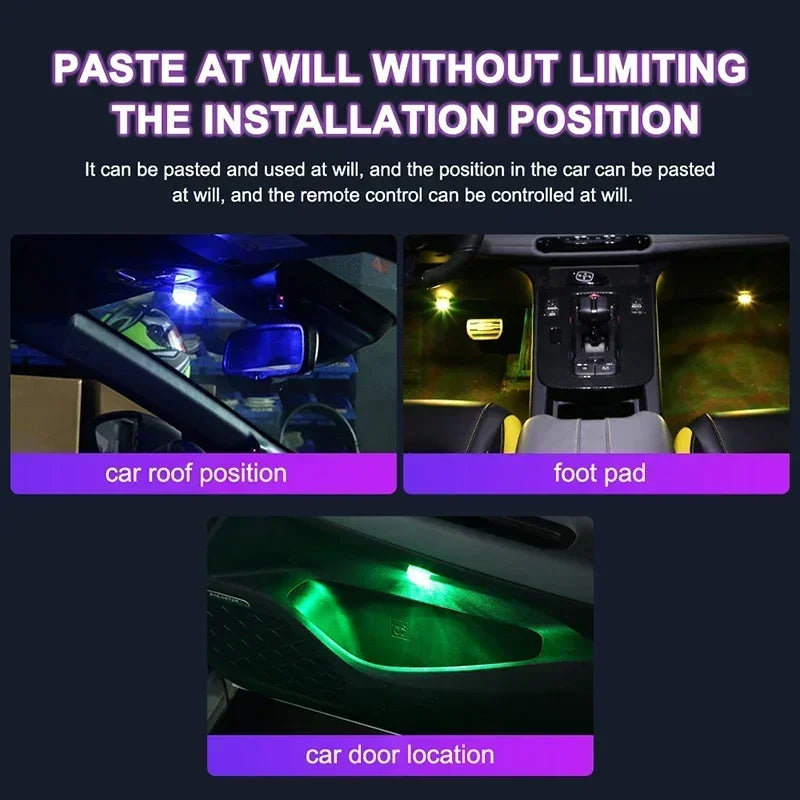 1-10pcs LED Car Interior Environmental Light Remote Control Decoration Car Roof Foot Atmosphere Light Rolor Batter