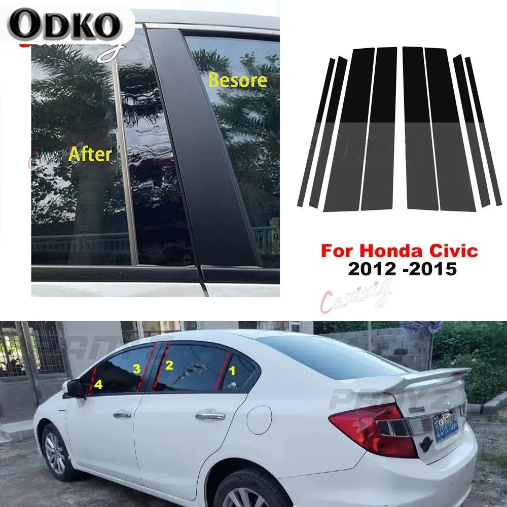 8Pcs Car Door Window Pillar Posts Trim Cover for Honda Civic 2012 2013 2014 2015 BC Column Sticker Accessories