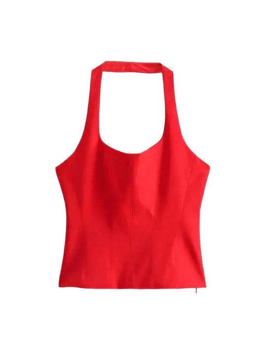 Women's Backless Halter Fitted Tank Tops, Female Camis, O Neck, Side Zipper, Sexy Fashion